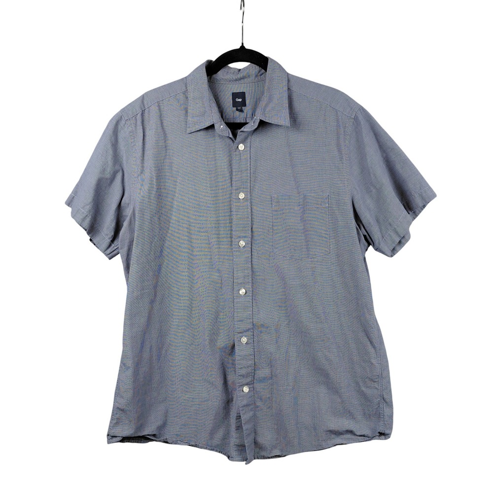 Gap Mens Short Sleeve Button Up Shirt Blue Gingham Size L